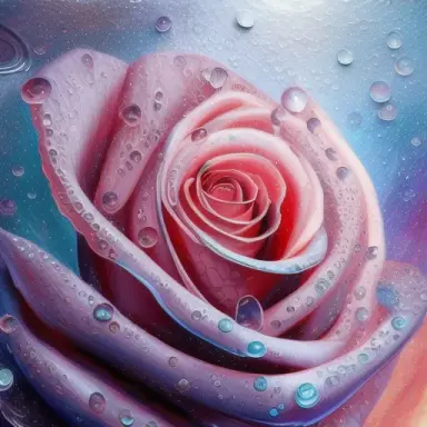 Rose covered in dew drops in space, 4K, oil painting