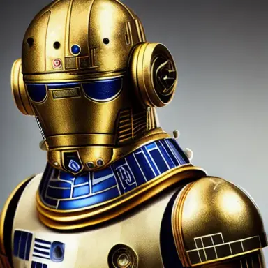 a portrait of R2D2 and C3PO merge, exquisite detail, 30 megapixel, 8k, 85 mm lens, sharp focus, intricately detailed, diffuse ba