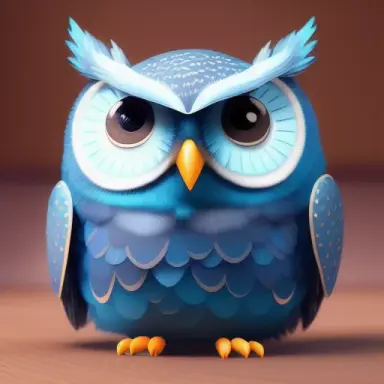 Cute small blue owl waving hello unreal engine, cozy indoor lighting, artstation, detailed, digital painting, cinematic, charact