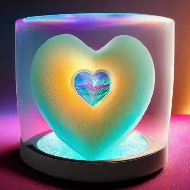 A beautiful girl inside heart shaped glass, a hologram, marketing design, made purely out of water, brian jacques, serge lutens,