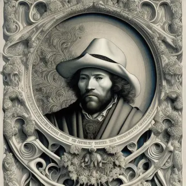 portrait of the holy cowboy in heaven, hans holbein, ernst haeckel, ivory colored background with ochregreen tint and blue tint,