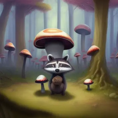 mushroom racoon forest