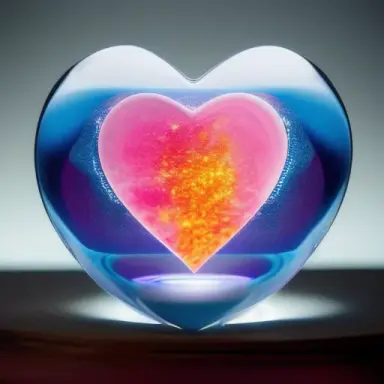 A beautiful girl inside heart shaped glass, a hologram, marketing design, made purely out of water,