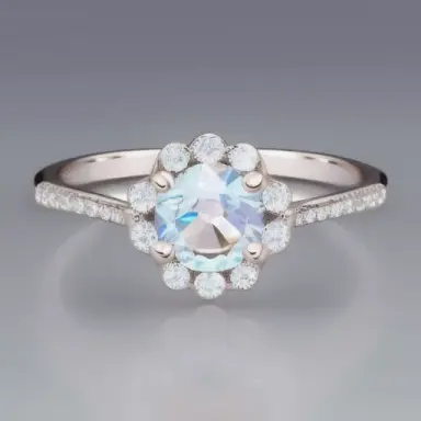 perfect crystal flower wedding ring, brilliant, beautiful, balanced, shiny, transparent, symmetrical