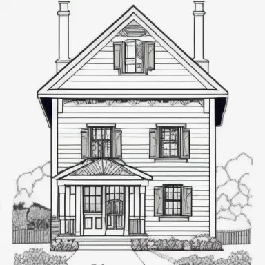 a realistic house in the style of Line drawing for a coloring book for kids