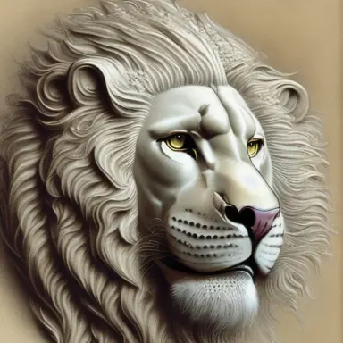 portrait of the roaring lion, hans holbein, ernst haeckel, ivory colored background, ivory
