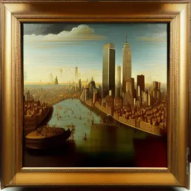 city of new york style oil painting leonardo da vinci
