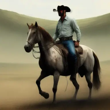 cowboy on horseback in meadow, drawing, art by Robert Kirkman