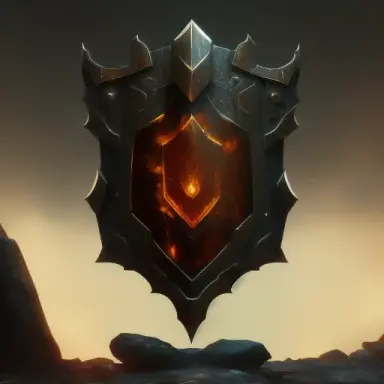 stone shield digital painting, fantasy epic amber, in the style of Skyrim, Game of thrones Lors of the rings, nuclear glow,