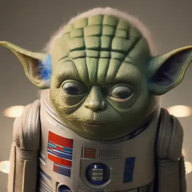 a portrait of R2D2 and yoda merge, exquisite detail, 30 megapixel, 8k, 85 mm lens, sharp focus, intricately detailed, diffuse ba