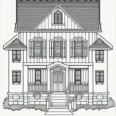 a realistic house in the style of Line drawing for a coloring book for kids