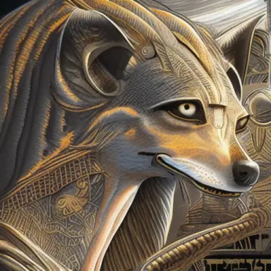 the emaciated solar hound howls at the sun. hyper realistic, detailed, esoteric, anubis and ra symbolism, egyptian deities, blac