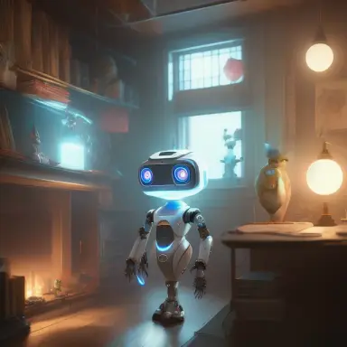 electronik robot and ofice ,unreal engine, cozy indoor lighting, artstation, detailed, digital painting,cinematic,character desi