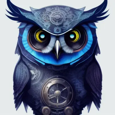 Portrait of an owl, steampunk, indigo blue, colorful, illustration, highly detailed, simple, smooth, and clean vector, no jagged