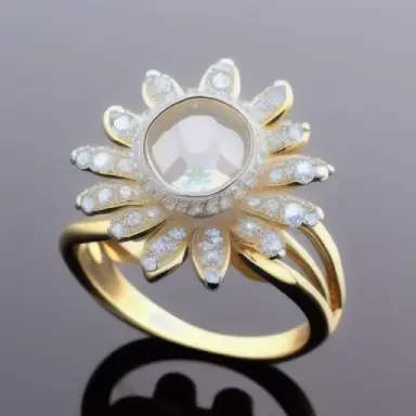perfect crystal flower serpentine ring, brilliant, beautiful, balanced, shiny, transparent, symmetrical