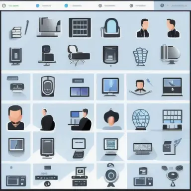 icons matrix, 2d icons, desktop application icons representing office furniture, highly detailed