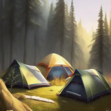 5 camping tents photographie, photorealistic fantasy, art by , in the style of Mort Kunstler, Pinterest Pixar, sunlight natur