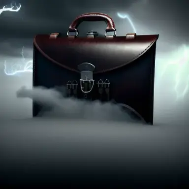 opened leather briefcase with fog that forms a screaming face coming out of it, 4k digital matte painting, best quality, diffuse