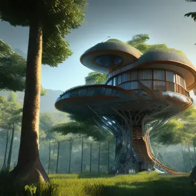 futuristic tree house, hyper realistic, epic composition, cinematic, 4k detailed post processing, unreal engine
