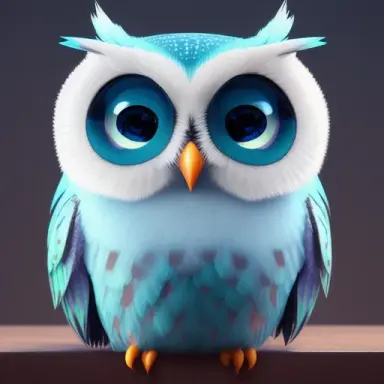 Cute small blue owl waving hello unreal engine, cozy indoor lighting, artstation, detailed, digital painting, cinematic, charact