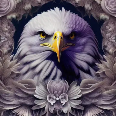 overwhelmingly beautiful eagle framed with vector flowers, long shiny wavy flowing hair, polished, ultra detailed vector f
