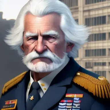photorealistic digital painting, highly detailed realistic painting, highly detailed white haired old man officer, unreal engine