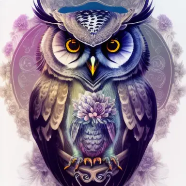 overwhelmingly beautiful owl framed with vector flowers, long shiny wavy flowing hair, polished, ultra detailed vector f