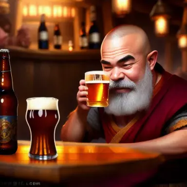 epic picture of drunk dwarf monk happily drinking beer in a tavern, medieval, fantasy, 4k, ultra detailed, low lighting, realist