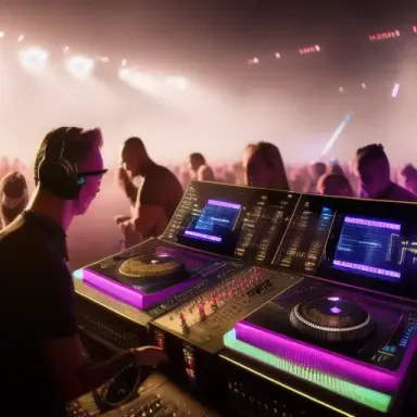 First pane Mozart is a DJ in a european techno music festival using sungalsses