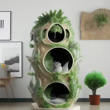 Indoor vegetal design architectural wall cat tree, alien Space city