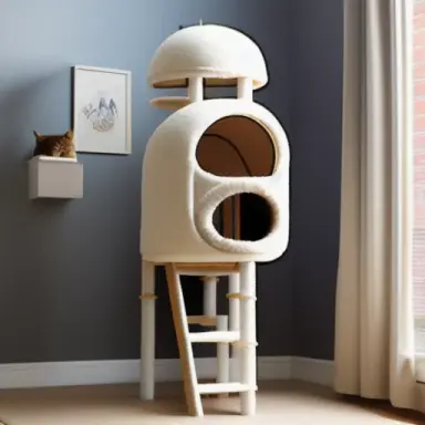 Indoor design architectural cat tree, alien Space city