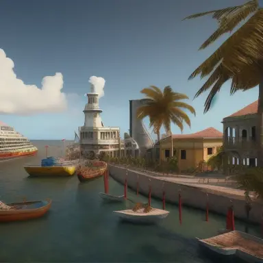 carribean port city in the afternoon, unreal engine, hyper realistic, by John Constable, detailed, 17th century