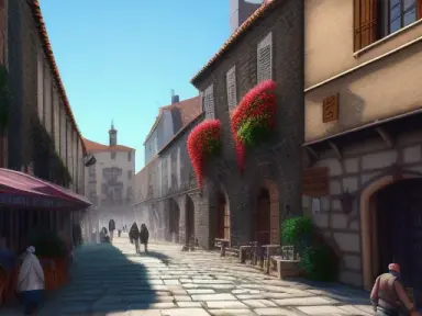 the street of a medieval port city, at noon, highly detailed, 4k