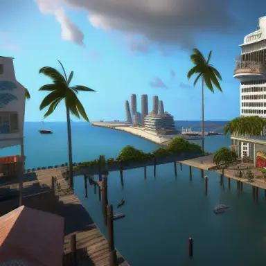 carribean port city in the afternoon, unreal engine, realistic, by John Constable, detailed