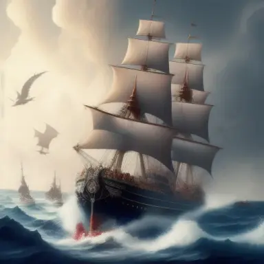 higly detailed, majestic royal tall ship on a storm sea, night, realistic painting, by Charles Gregory Artstation and Antonio Ja
