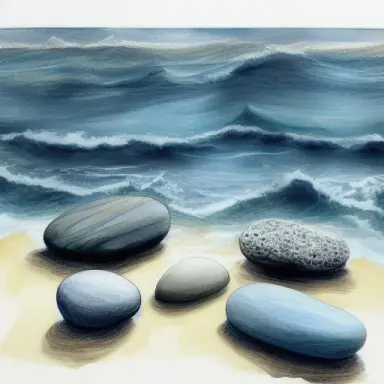 sketch of an endless ocean with stones on the floor