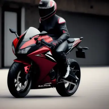 A hyper realistic avatar of a guy riding on a black honda cbr 650r in leather suit,high detail, high quality,8K,photo realism