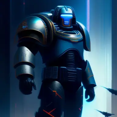 ((Tron)) ((Space Marine)), Dark hair, dim light, dark, intricate, highly detailed, artstation, digital illustration by ruan jia