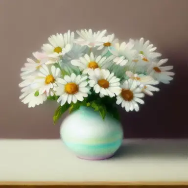 cute, perfect, beautiful, art, pastel color wall, late 2000 painting, of one exquisite small soft white daisy in a danish paste