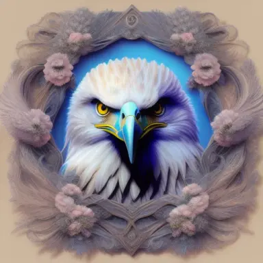 overwhelmingly beautiful eagle framed with vector flowers, long shiny wavy flowing hair, polished, ultra detailed vector f