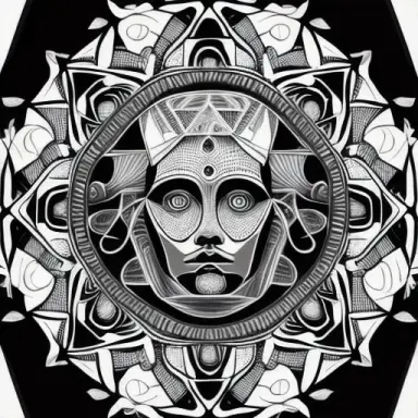 One human head head, facing front, symmetry, symmetrical, mandala pattern, mandala style,