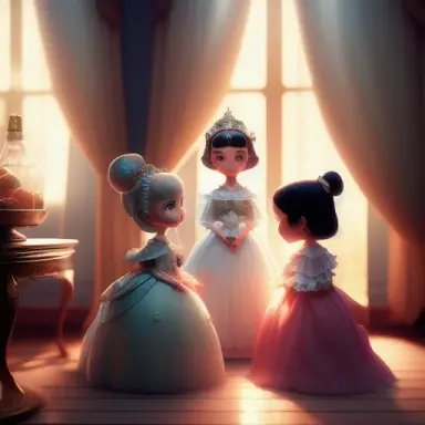three princesses, cozy indoor lighting, artstation, detailed, digital painting,cinematic,character design by mark ryden and pixa