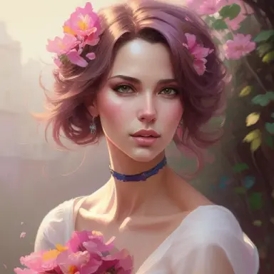 pink flowers in the hair, digital painting, vibrant colors, vibrant, epic, sharp focus, illustration, ultra realistic, 8k, dynam