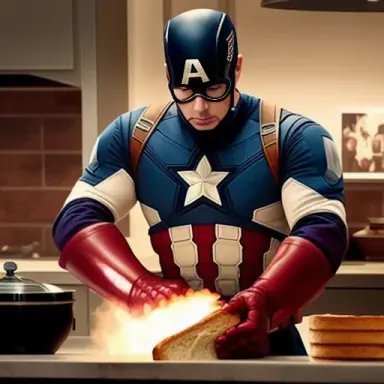 Captain America trying to make toast in Iron Man Helmet