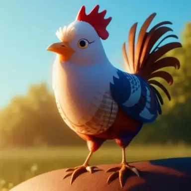 (a beautiful (cuckoo) sings) and a rooster, small details. Sunlight, 4k., Pixar style