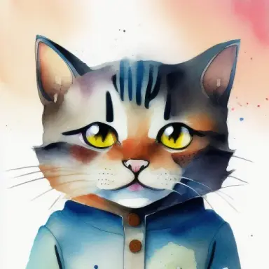 cat, kids story book style, muted colors, watercolor style