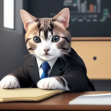 Photorealistic, ((a head cat animal in business man uniform)), office, table in room, 4k, 8K, HQ, HDR, high detail, study lights