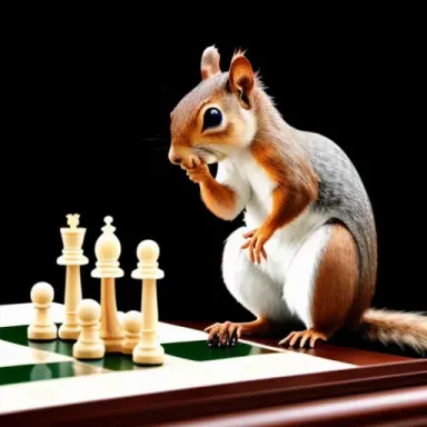 Squirrel playing chess on theatre