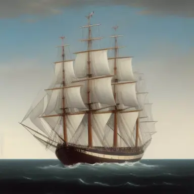 An 18th century three masted warship with a British flag