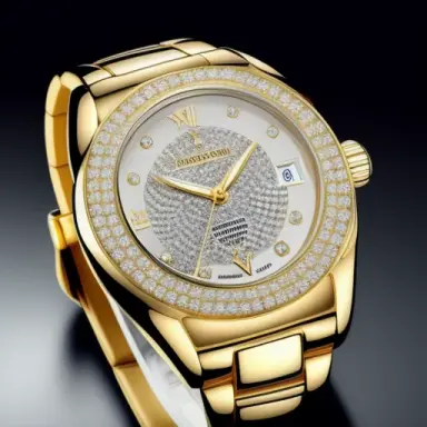Luxurious watch design in gold or silver, with containing color diamonds,on the style of an advertising sale